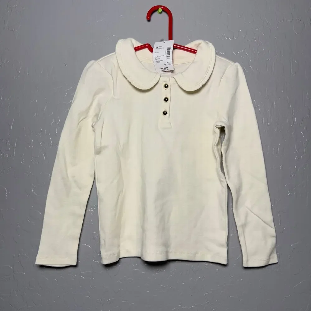 Gymboree Girls Ribbed Peter Pan Top - Little Essentials, Cream , 5T